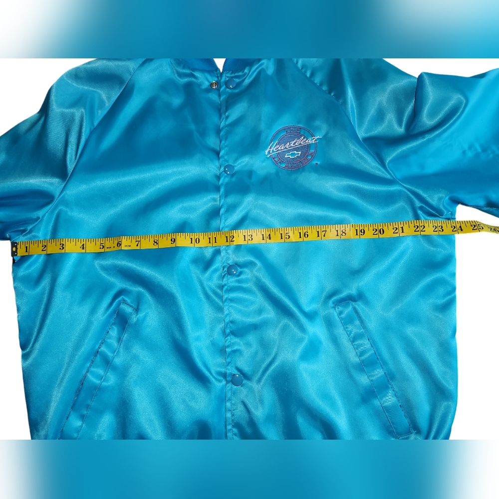 Chevy West Ark made in the USA, Vintage, 80s, Teal Satin Snap Up Jacket, Unisex - Picture 7 of 9